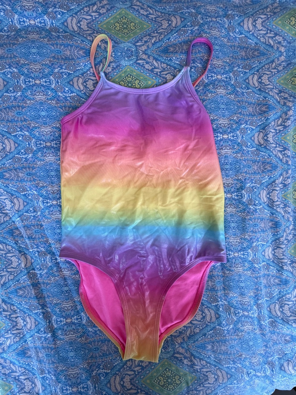Girls Rainbow Ombre One-Piece Swimsuit - Pink, Yellow & Blue